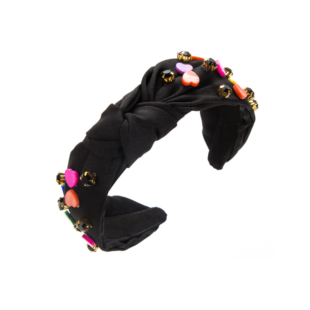 Colorful Heart Stud Knotted Headband - Black