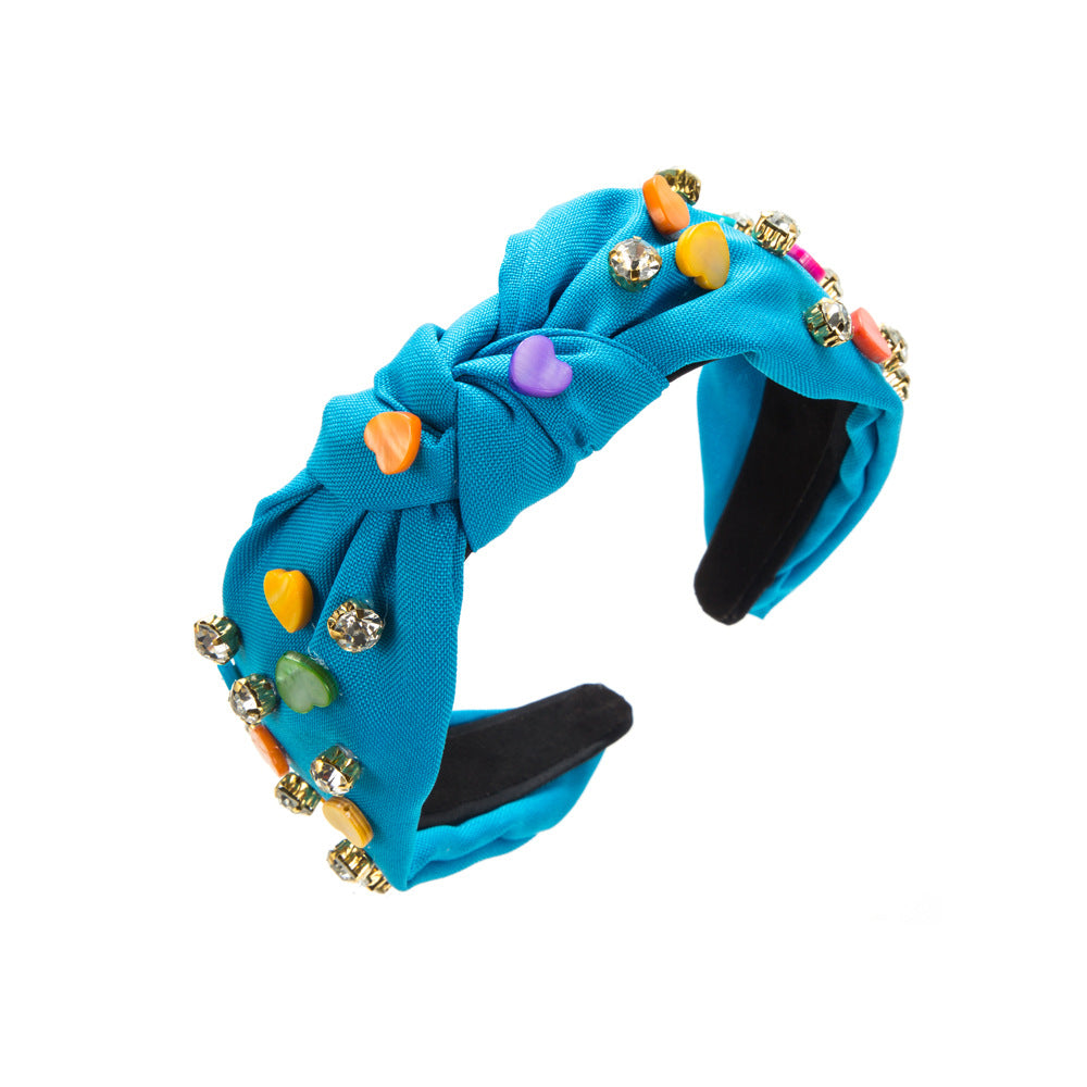 Colorful Heart Stud Knotted Headband - Blue