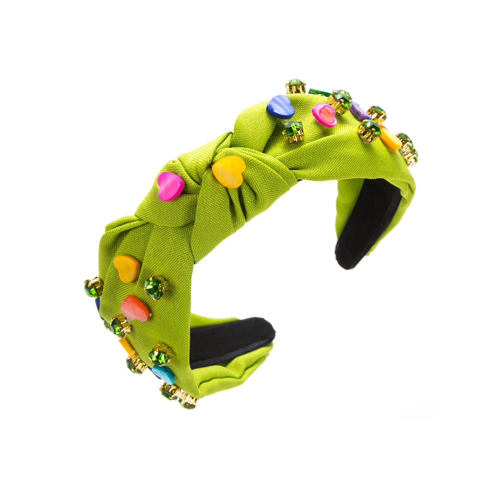 Colorful Heart Stud Knotted Headband - Green