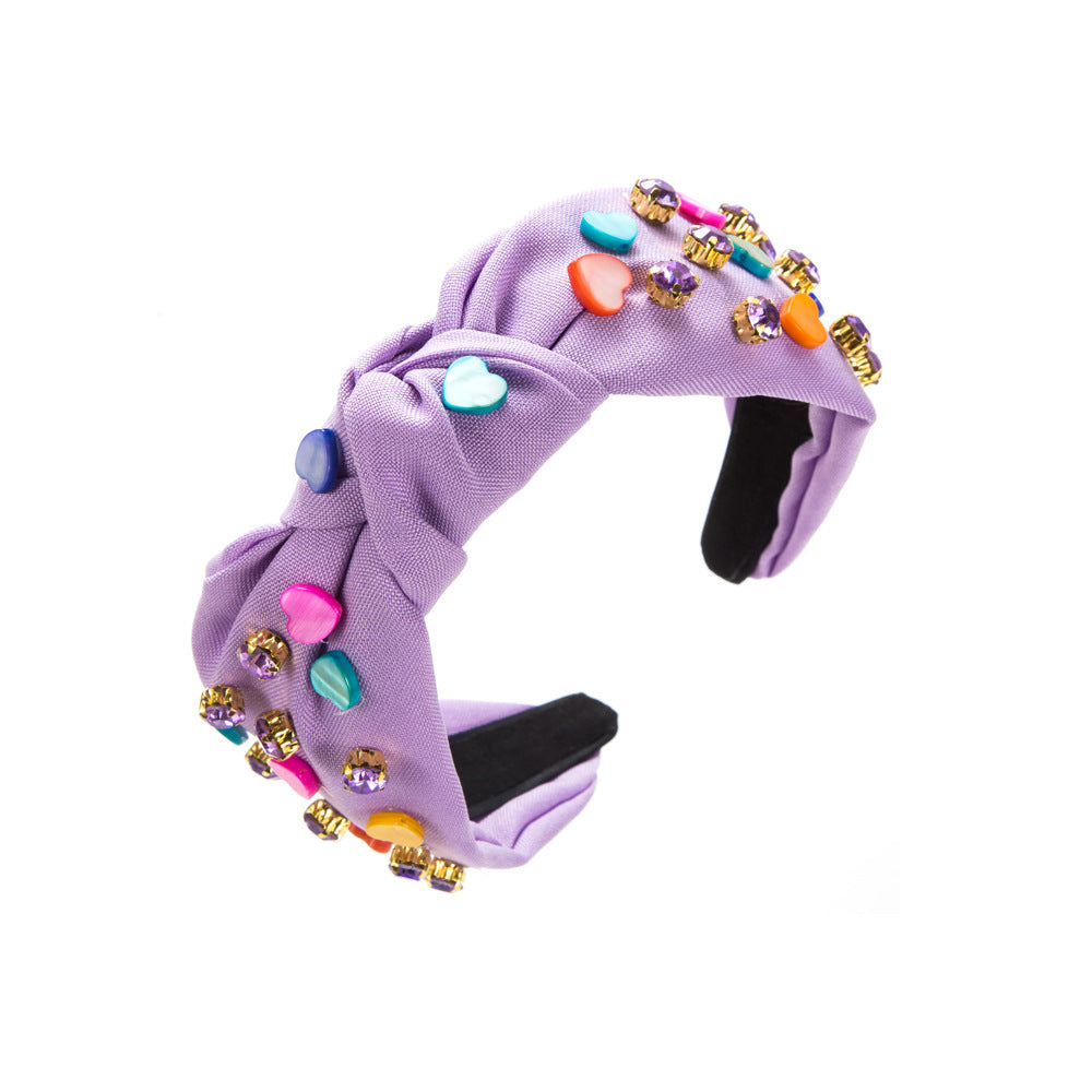 Colorful Heart Stud Knotted Headband - Purple