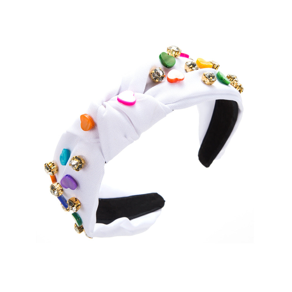 Colorful Heart Stud Knotted Headband - White