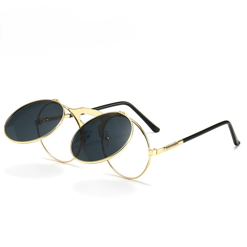 Round Flip Up Steampunk Sunglasses - C1