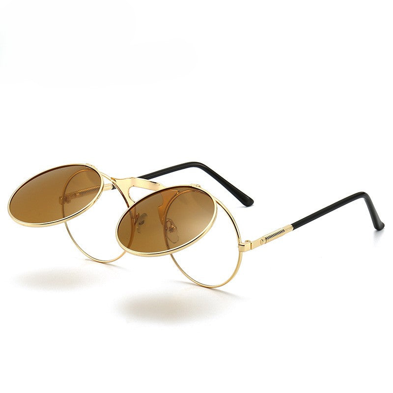 Round Flip Up Steampunk Sunglasses - C10