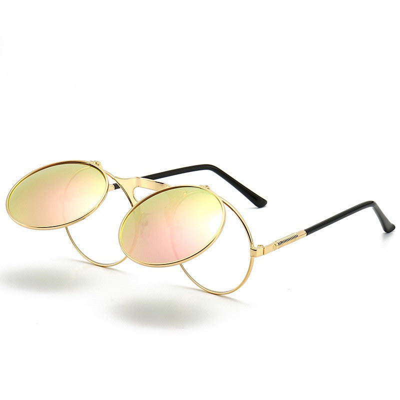 Round Flip Up Steampunk Sunglasses - C11