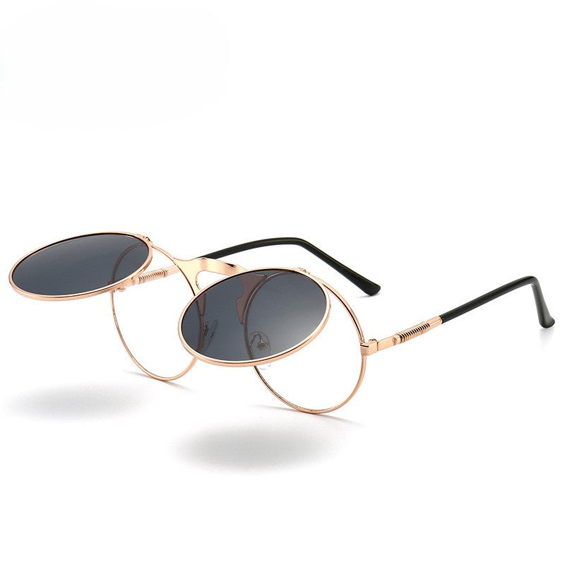 Round Flip Up Steampunk Sunglasses - C12