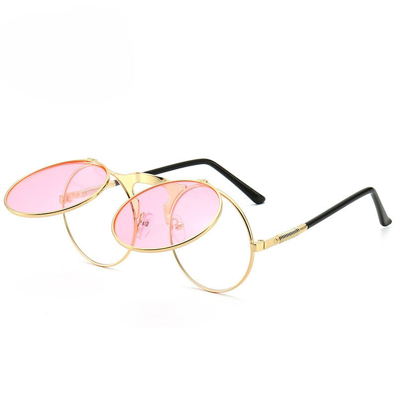 Round Flip Up Steampunk Sunglasses - C15
