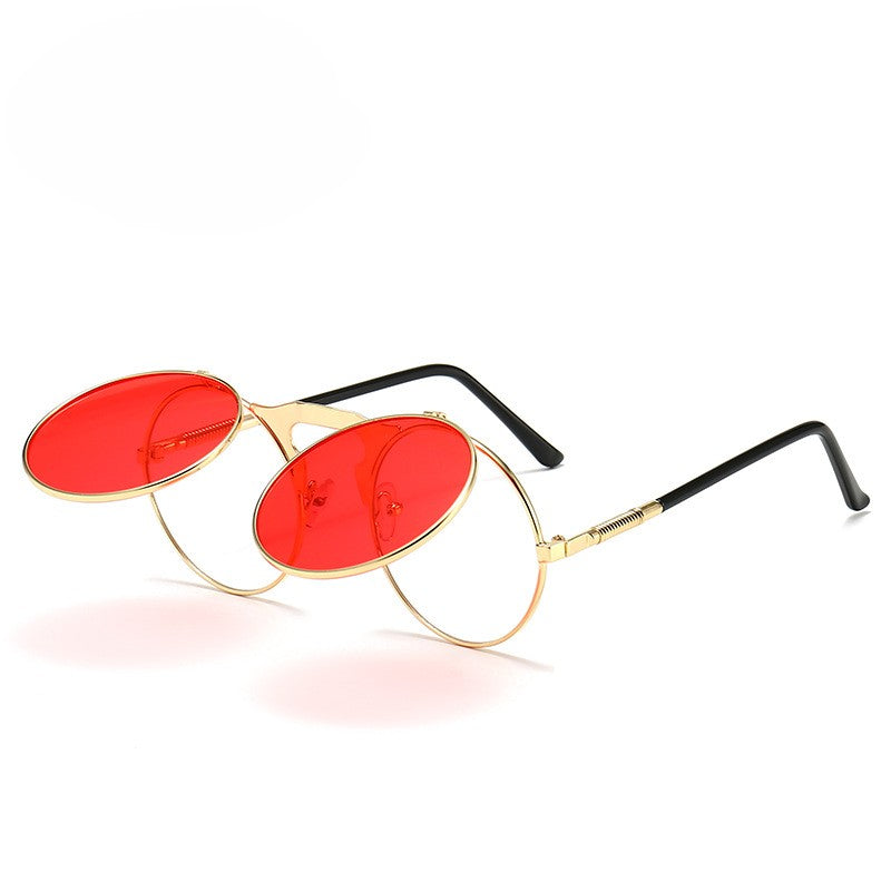 Round Flip Up Steampunk Sunglasses - C2