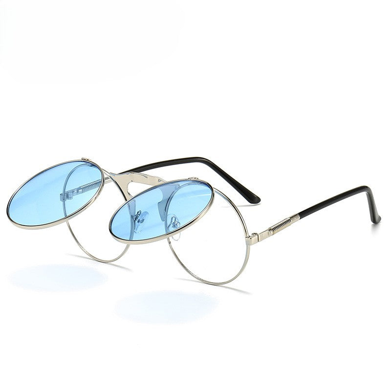 Round Flip Up Steampunk Sunglasses - C3
