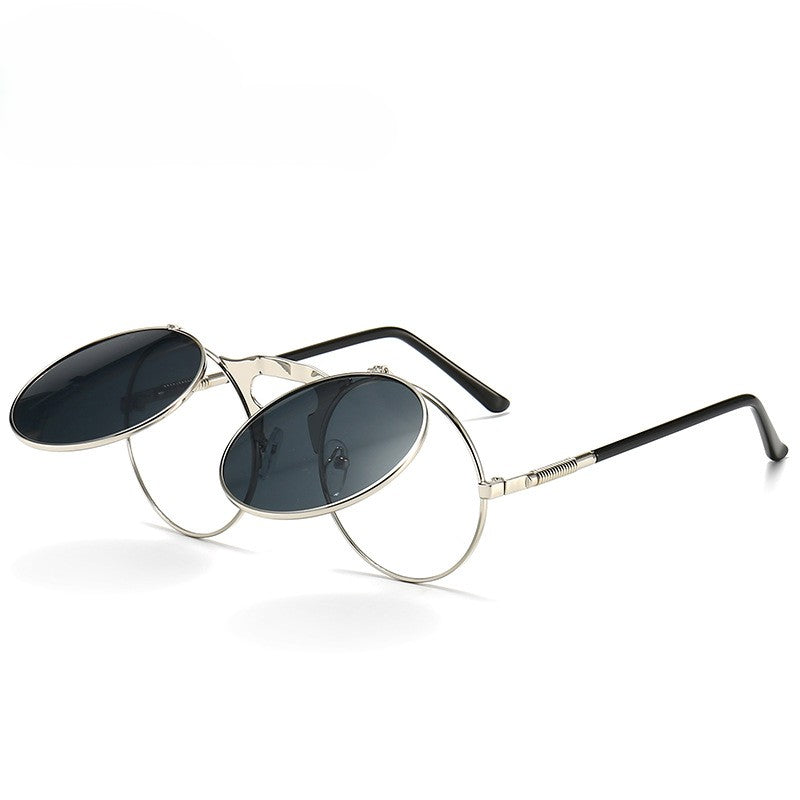 Round Flip Up Steampunk Sunglasses - C5
