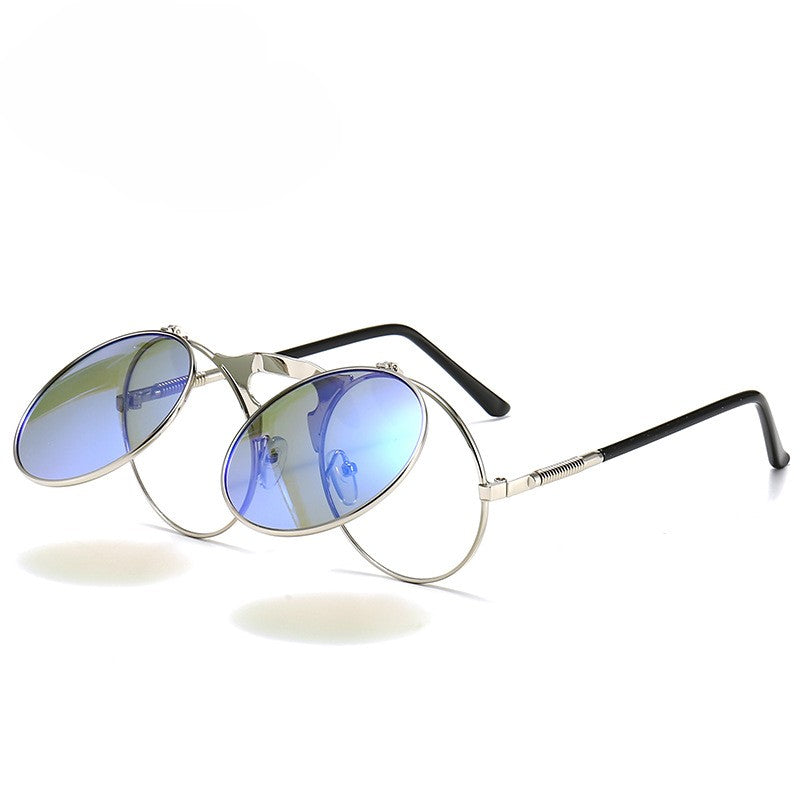 Round Flip Up Steampunk Sunglasses - C6