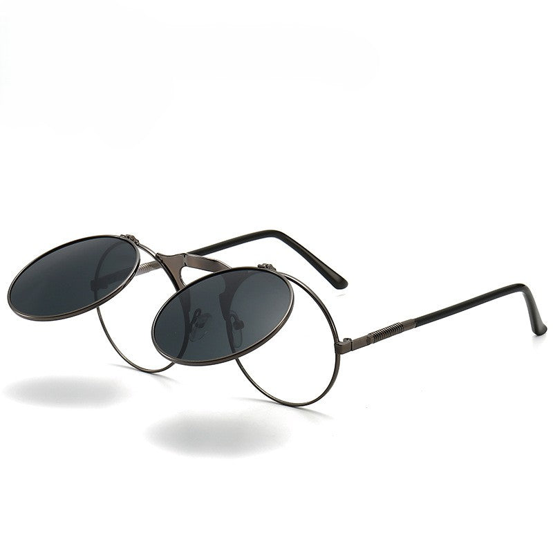 Round Flip Up Steampunk Sunglasses - C9