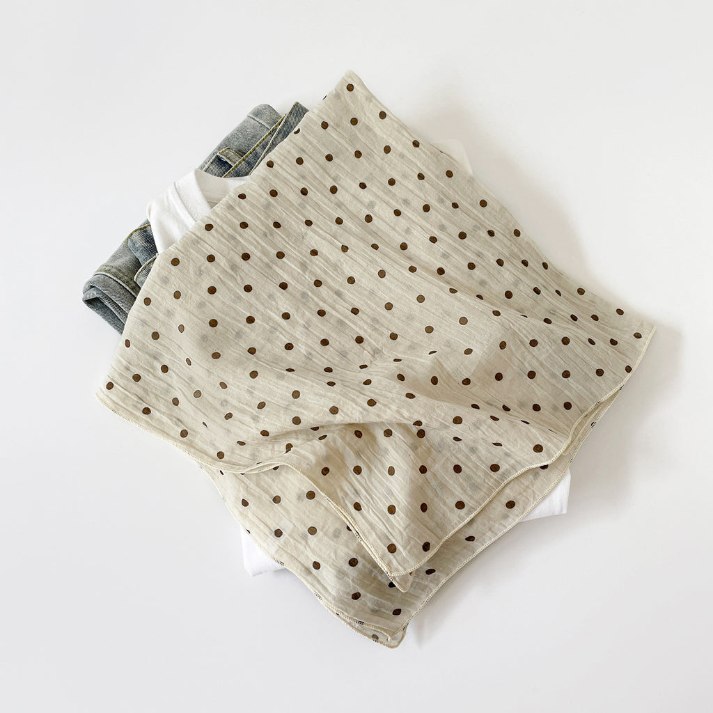 Polka Dot Cotton Square Neck Scarf - Beige