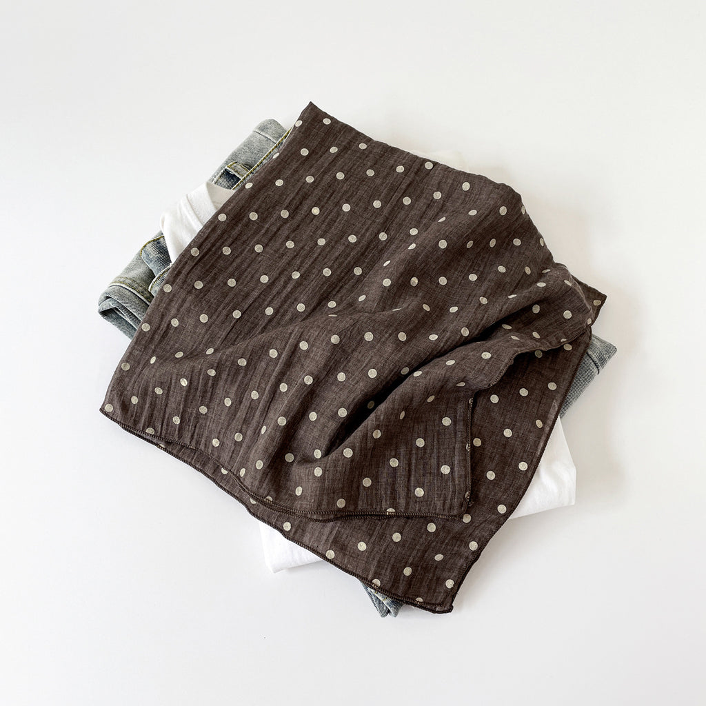Polka Dot Cotton Square Neck Scarf - Coffee