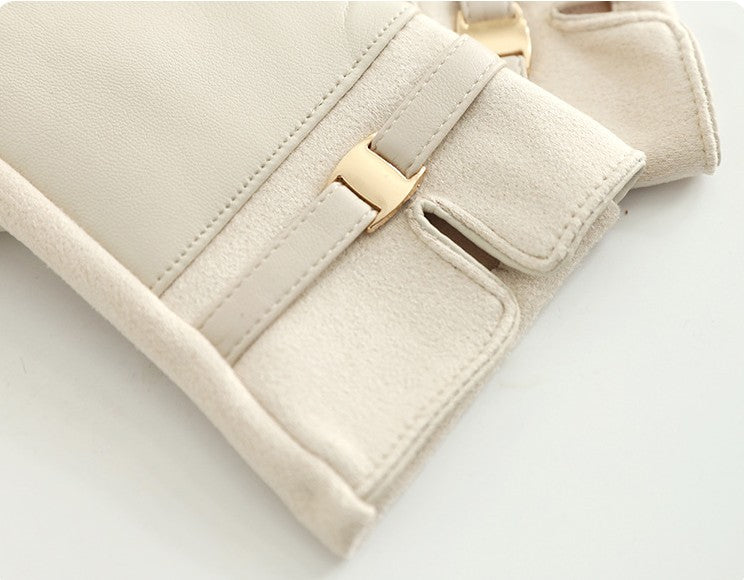 Bow Trim Faux Leather Winter Gloves - view 1
