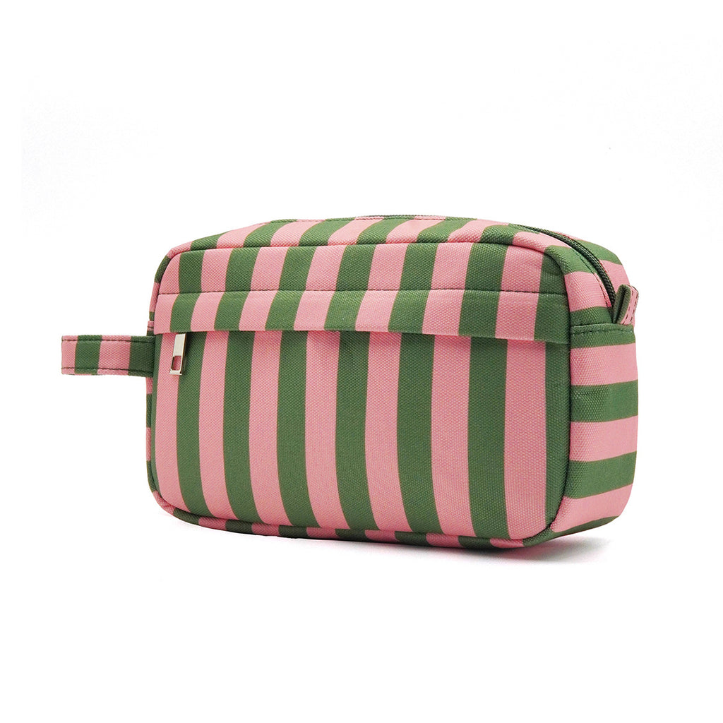 Vertical Stripe Canvas Toiletry Pouch - Green and Pink