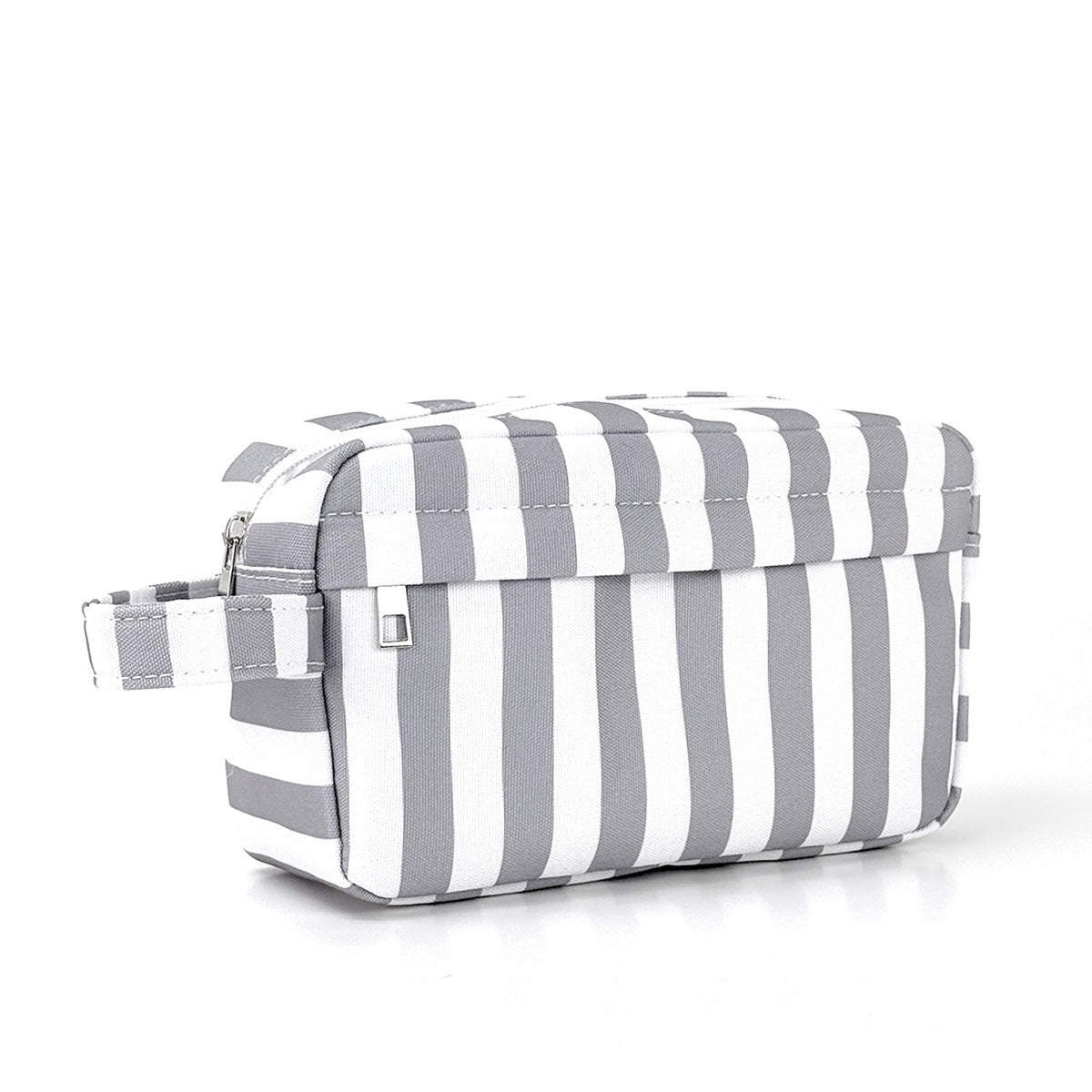 Vertical Stripe Canvas Toiletry Pouch - Grey