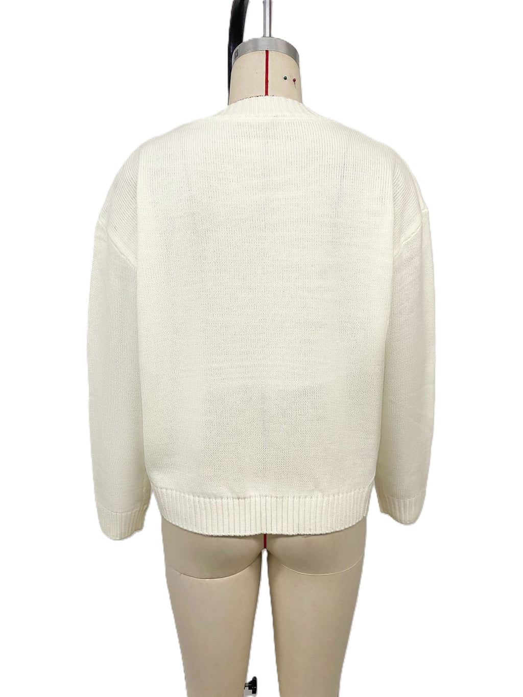 Bow Motif Oversized Crewneck Knit Sweater - Beige - 2