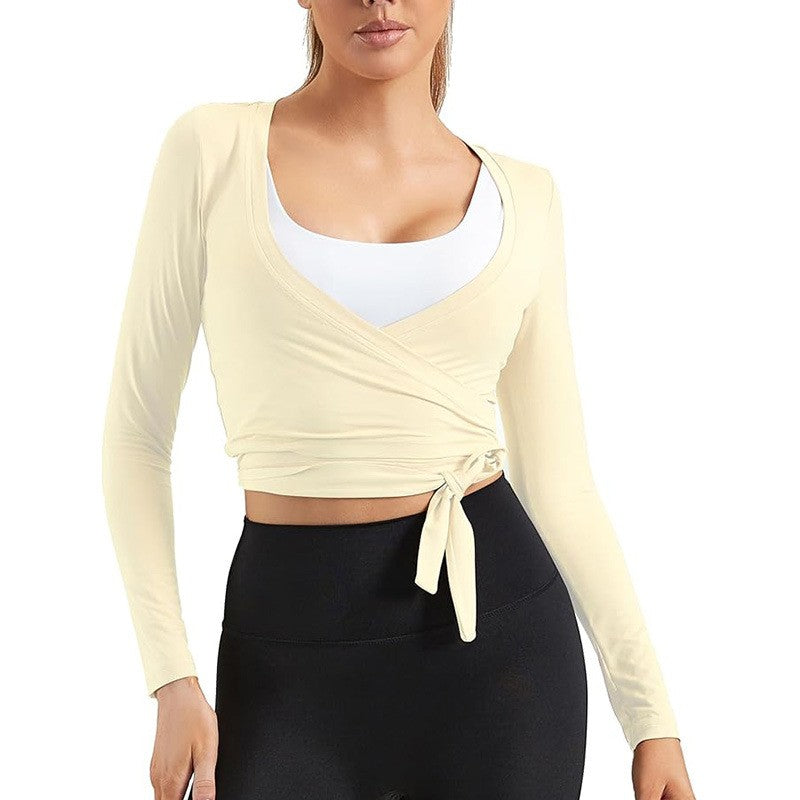 Ballet Wrap Tie Cropped Long Sleeve Yoga Top
