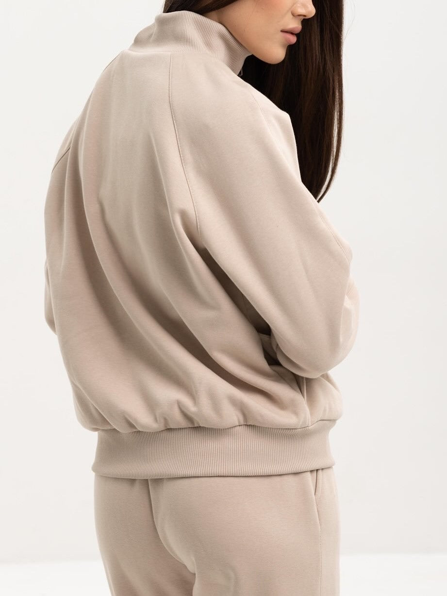 Brushed Fleece Zip Jacket And Jogger Set - Khaki - 1