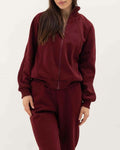 Brushed Fleece Zip Jacket And Jogger Set - WineRed