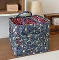 Quilted Cotton Basket Tote With Floral Print - NavyBlue