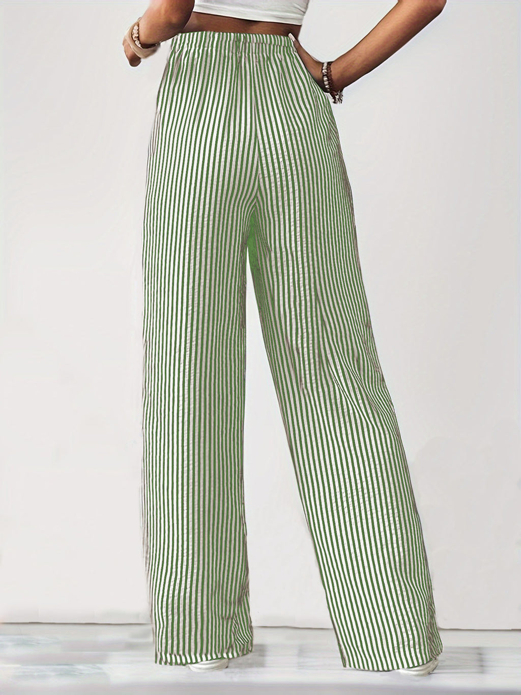 Striped Pleated Wide Leg Trousers