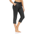 Drawstring Straight Leg Capri Yoga Pants With Pockets - Black