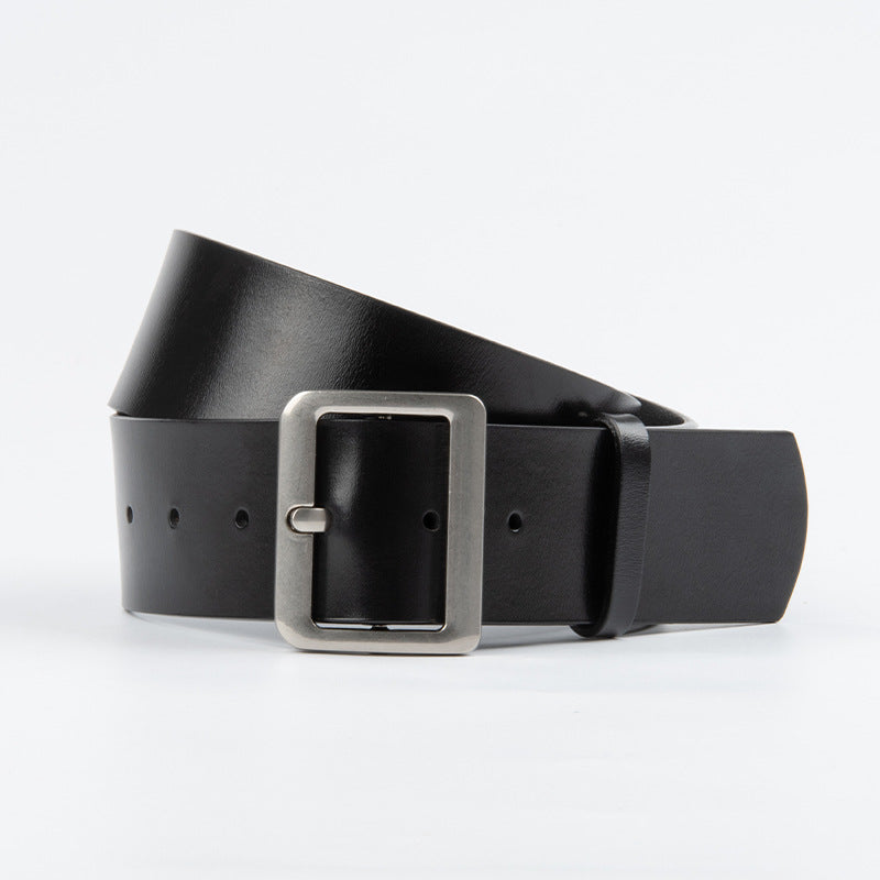 Wide Rectangle Buckle Leather Waist Belt - view 1