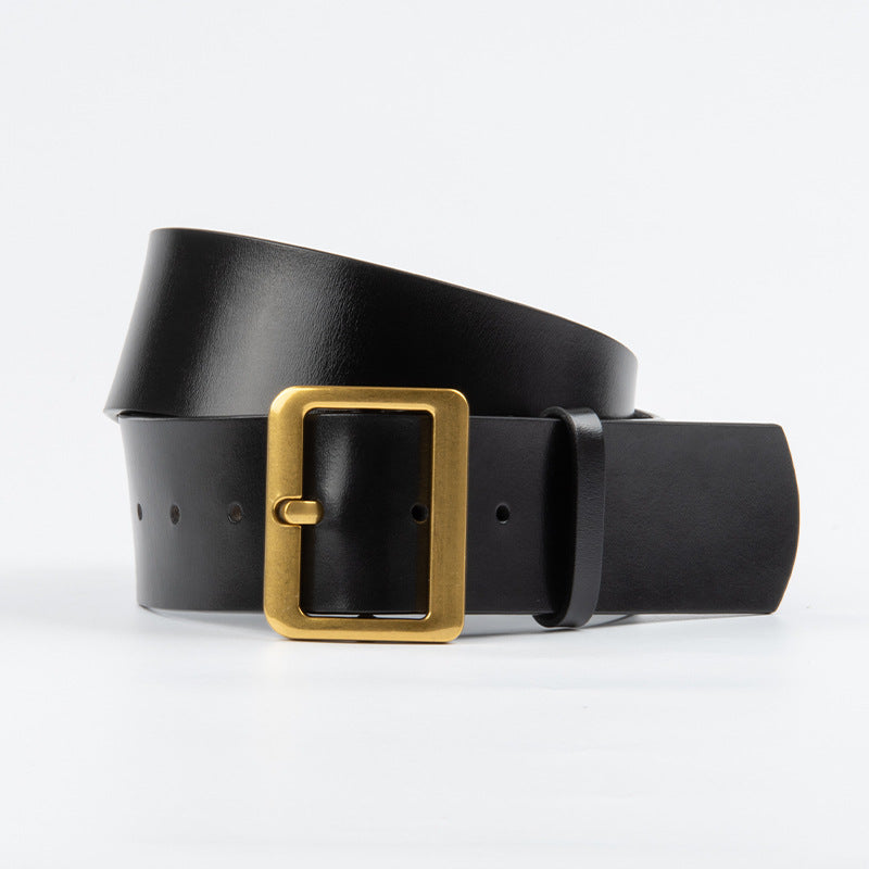 Wide Rectangle Buckle Leather Waist Belt - view 2