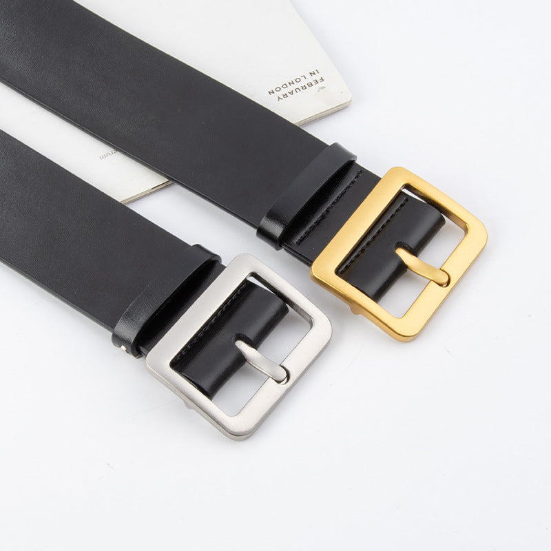 Wide Rectangle Buckle Leather Waist Belt - view 3
