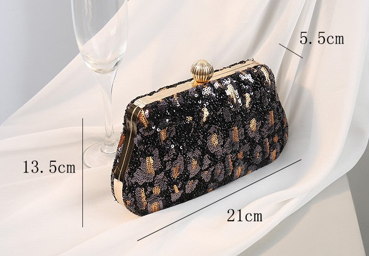 Sequin Leopard Print Evening Clutch - view 1
