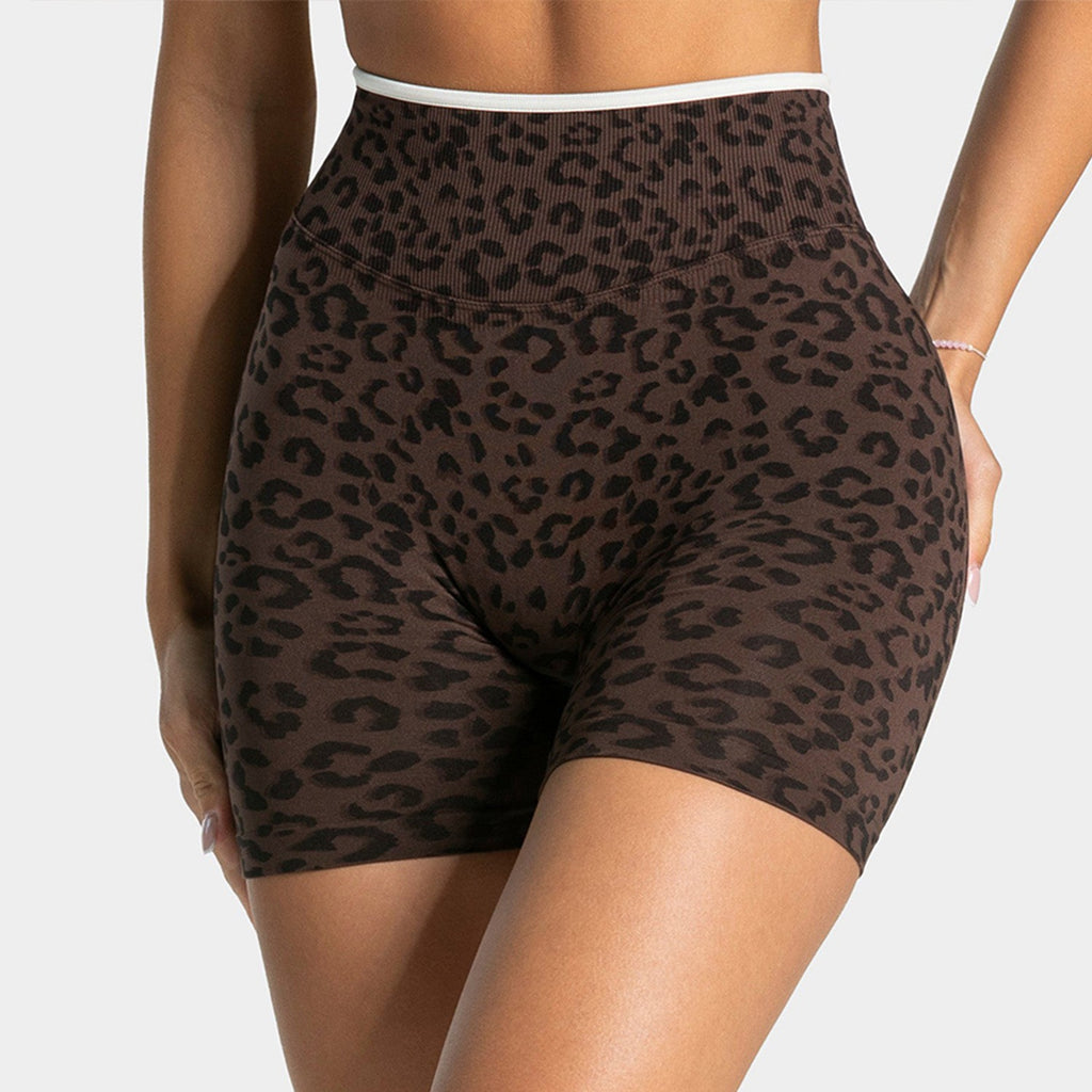 Leopard Seamless Scrunch High Waist Gym Bike Shorts - Coffee