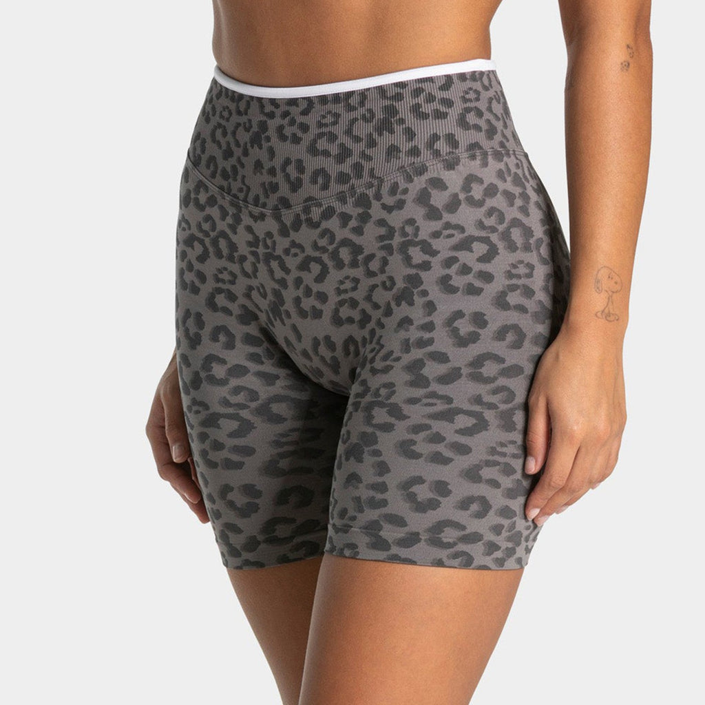 Leopard Seamless Scrunch High Waist Gym Bike Shorts - Graphite
