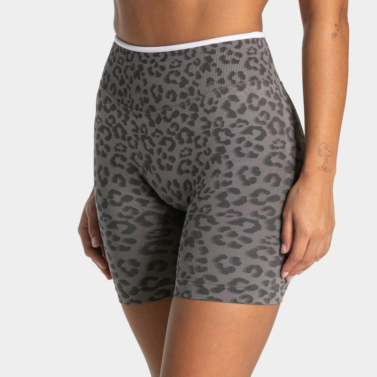 Leopard Seamless Scrunch High Waist Gym Bike Shorts - Graphite