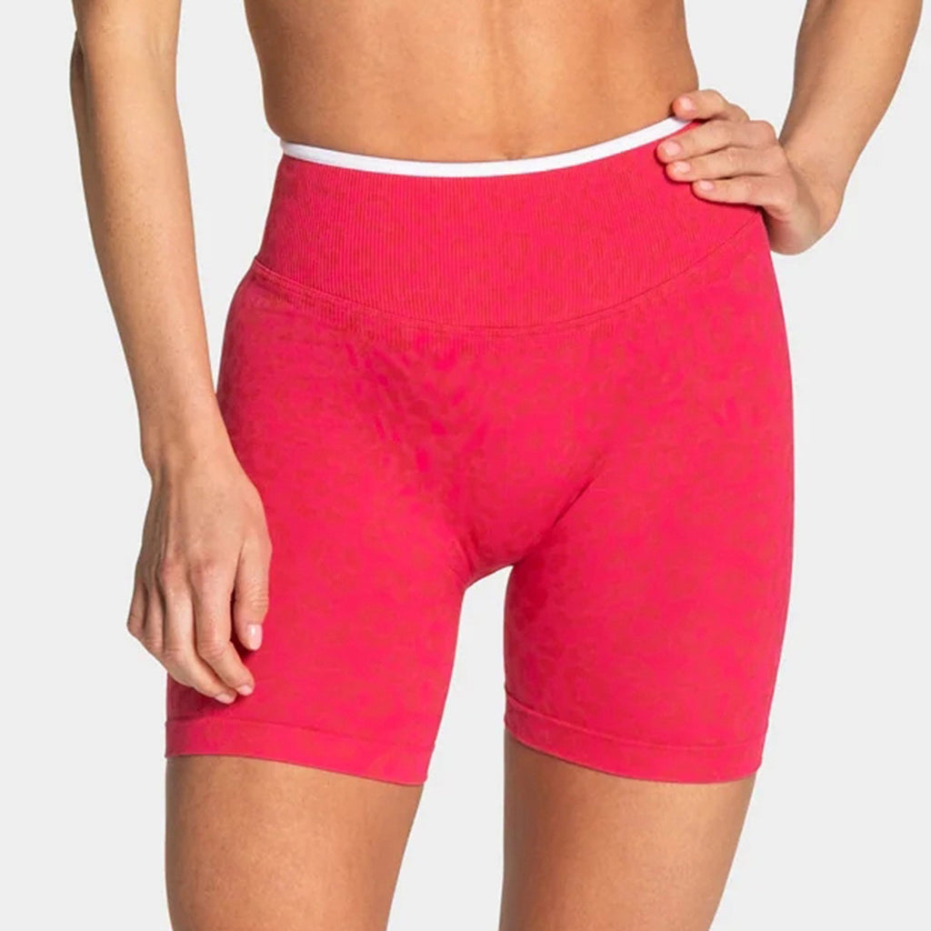Leopard Seamless Scrunch High Waist Gym Bike Shorts - Raspberry