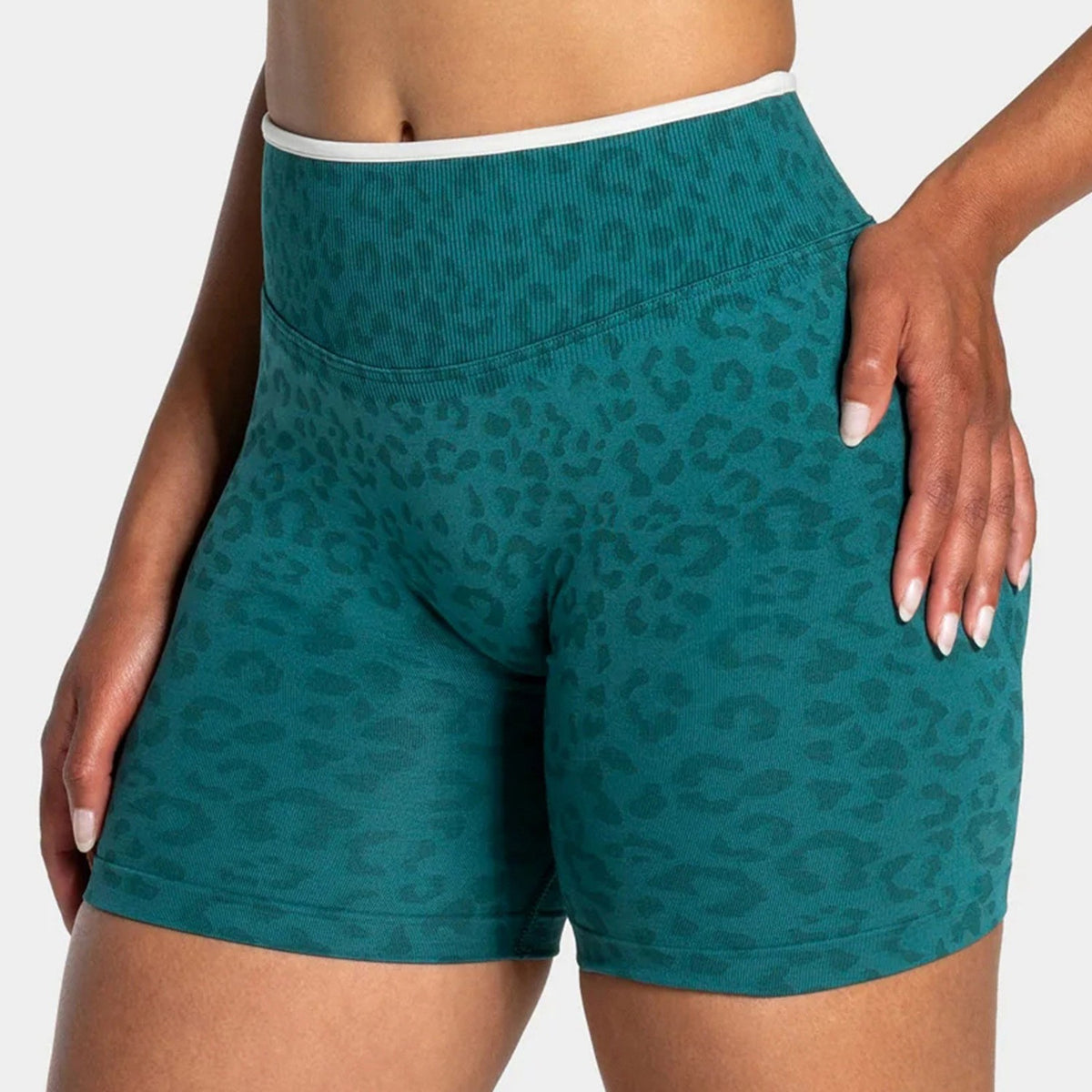 Leopard Seamless Scrunch High Waist Gym Bike Shorts - Teal