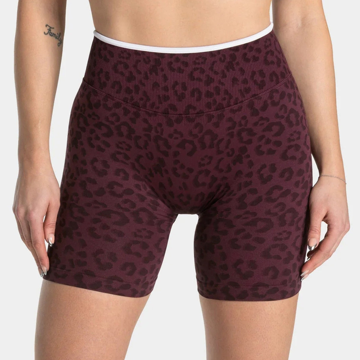 Leopard Seamless Scrunch High Waist Gym Bike Shorts - Wine