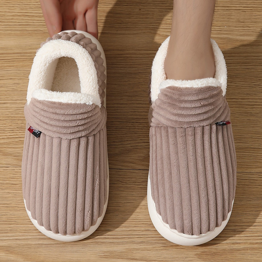 Corduroy Fleece Lined Slipper Booties - Mocha