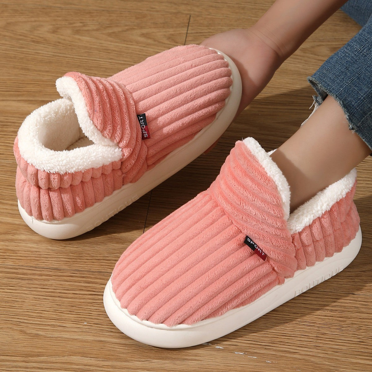 Corduroy Fleece Lined Slipper Booties