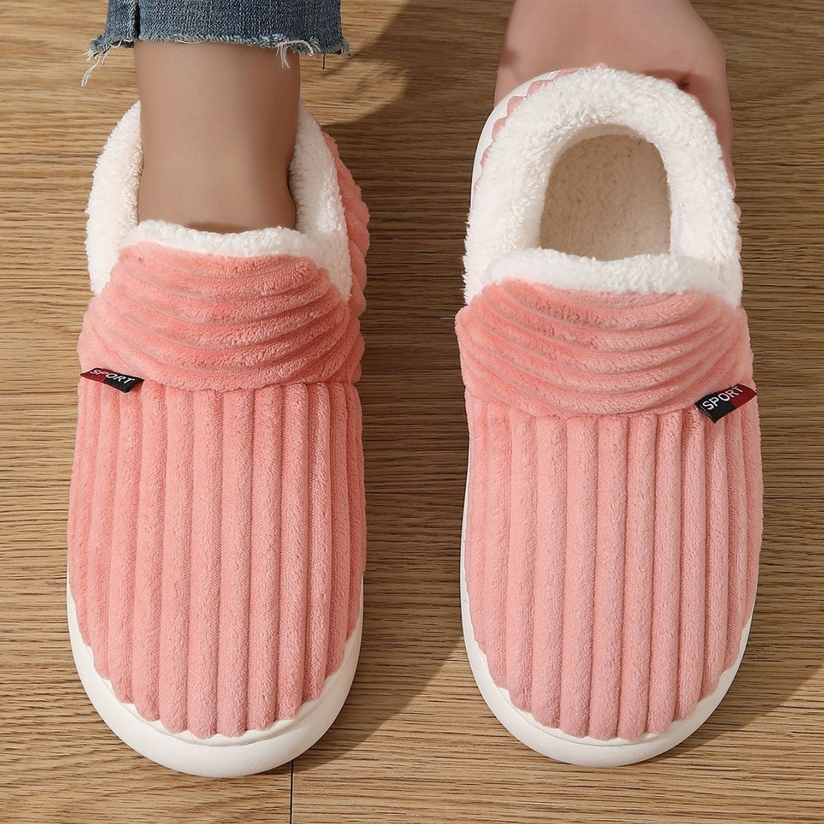 Corduroy Fleece Lined Slipper Booties