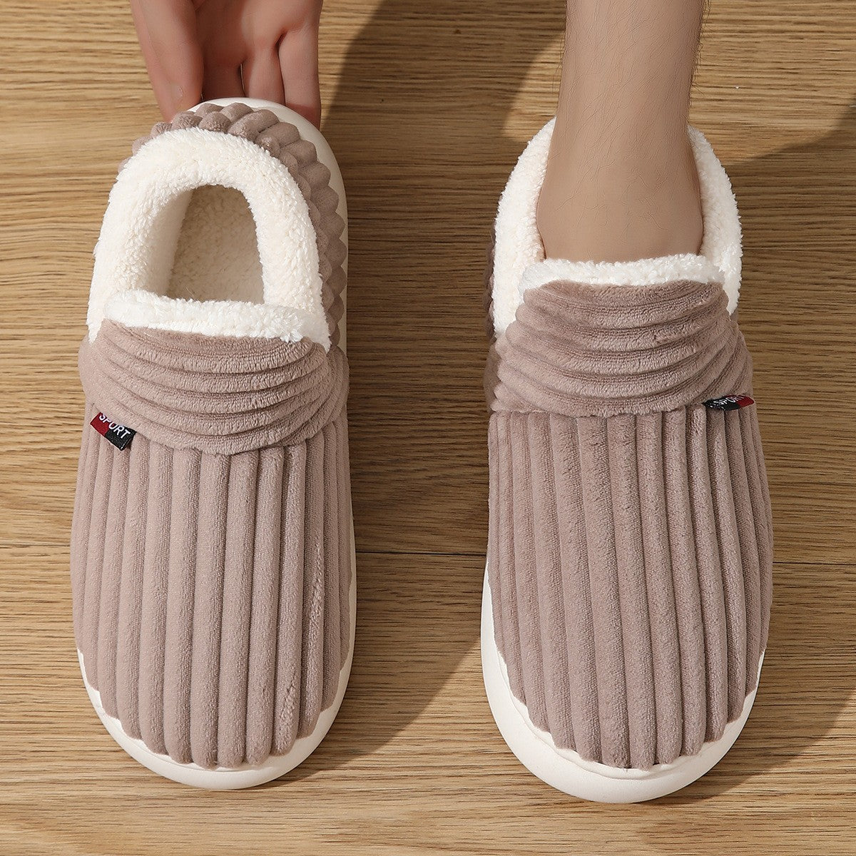 Corduroy Fleece Lined Slipper Booties