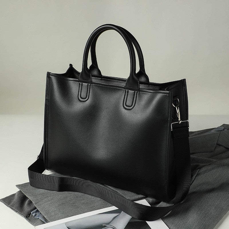 Structured Work Satchel with Crossbody Strap - Black
