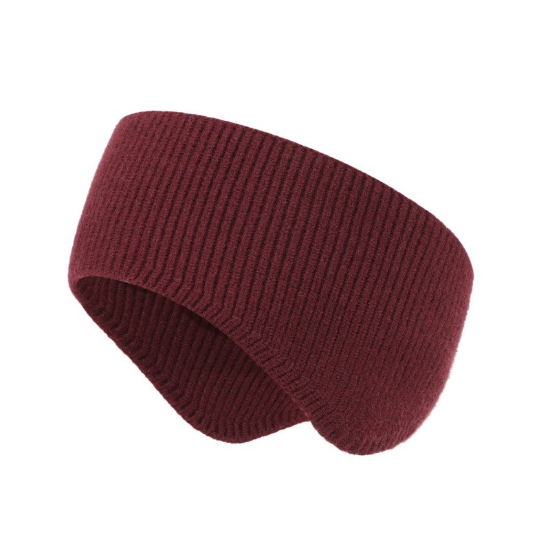 Ribbed Knit Ear Warmer Headband - Wine-Red