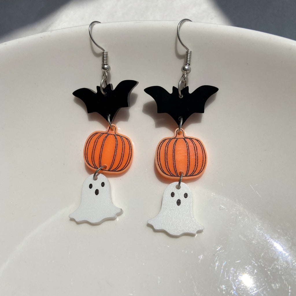 Halloween Charm Stack Dangle Earrings - Orange - 1