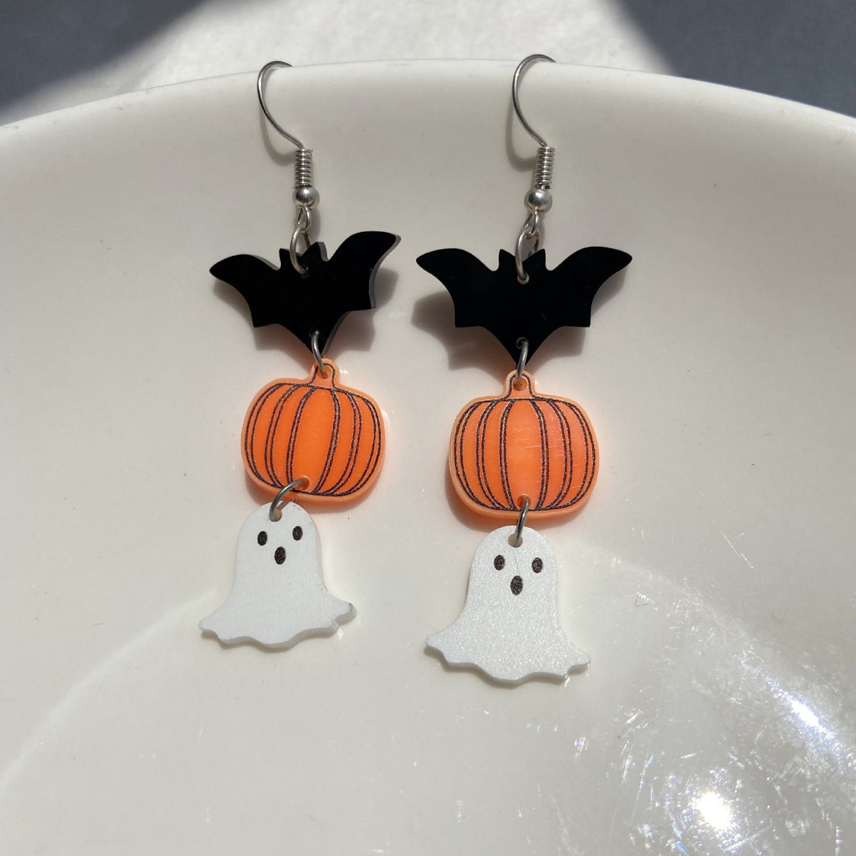 Halloween Charm Stack Dangle Earrings - Orange - 1