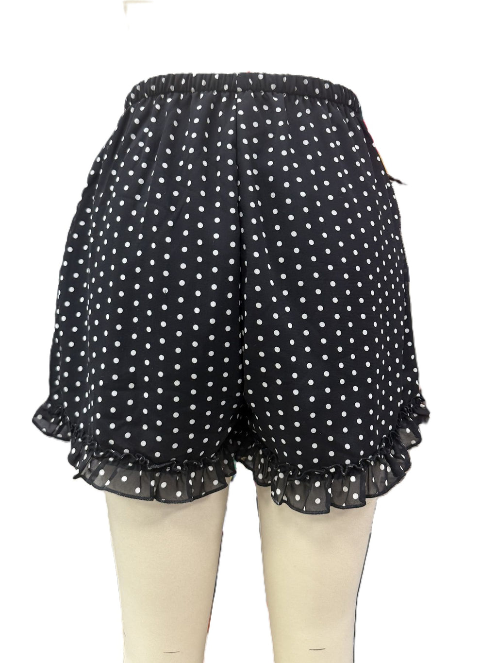 Polka Dot Ruffle Hem Shorts With Tie Waist - Black - 1