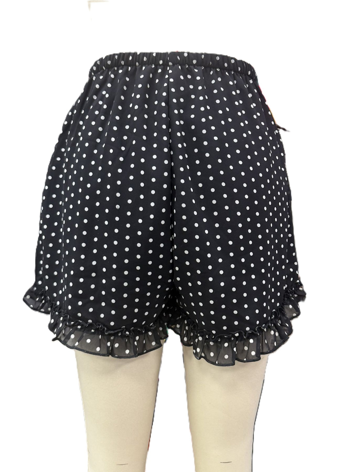 Polka Dot Ruffle Hem Shorts With Tie Waist - Black - 1