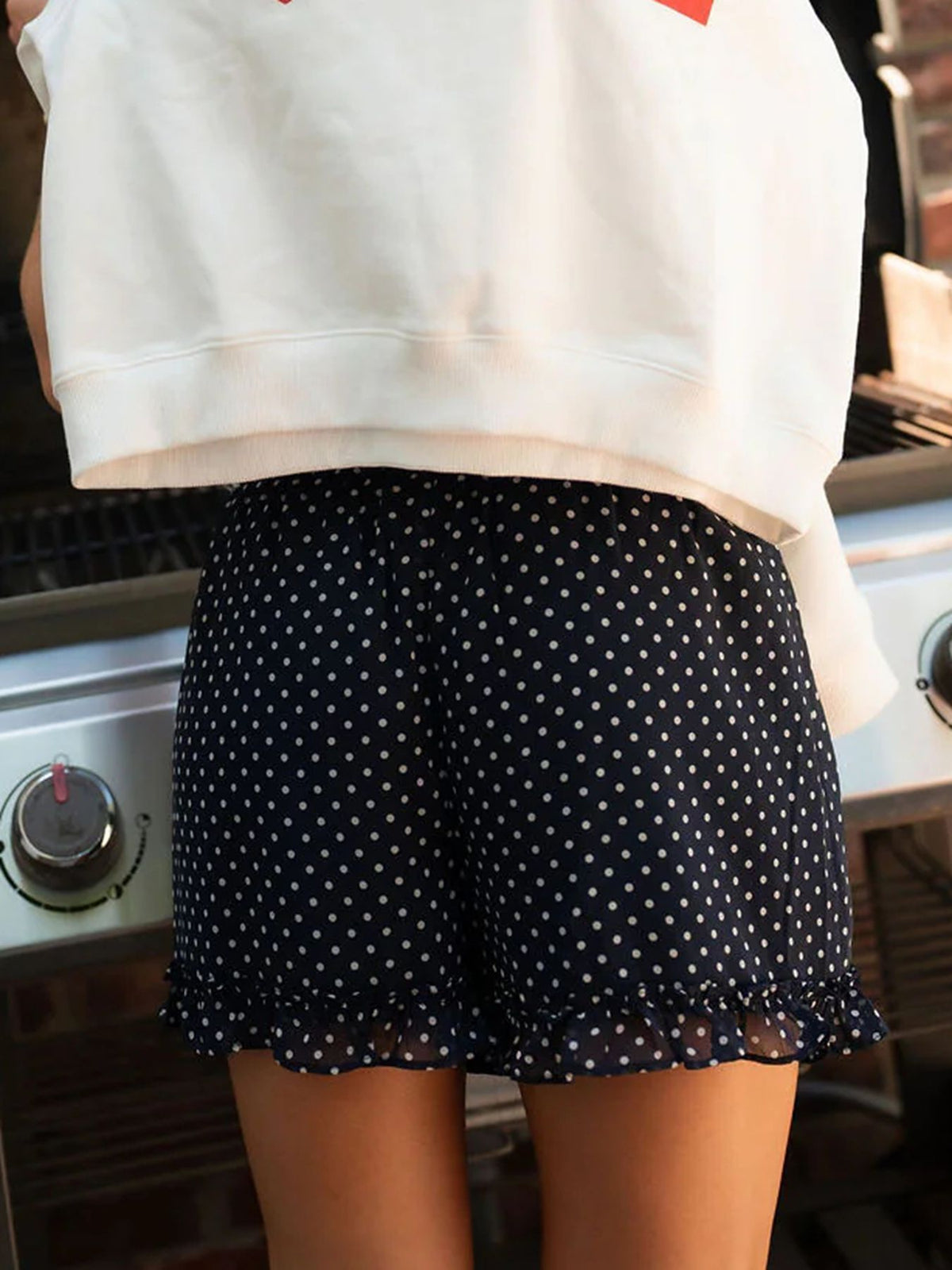 Polka Dot Ruffle Hem Shorts With Tie Waist - Black - 2