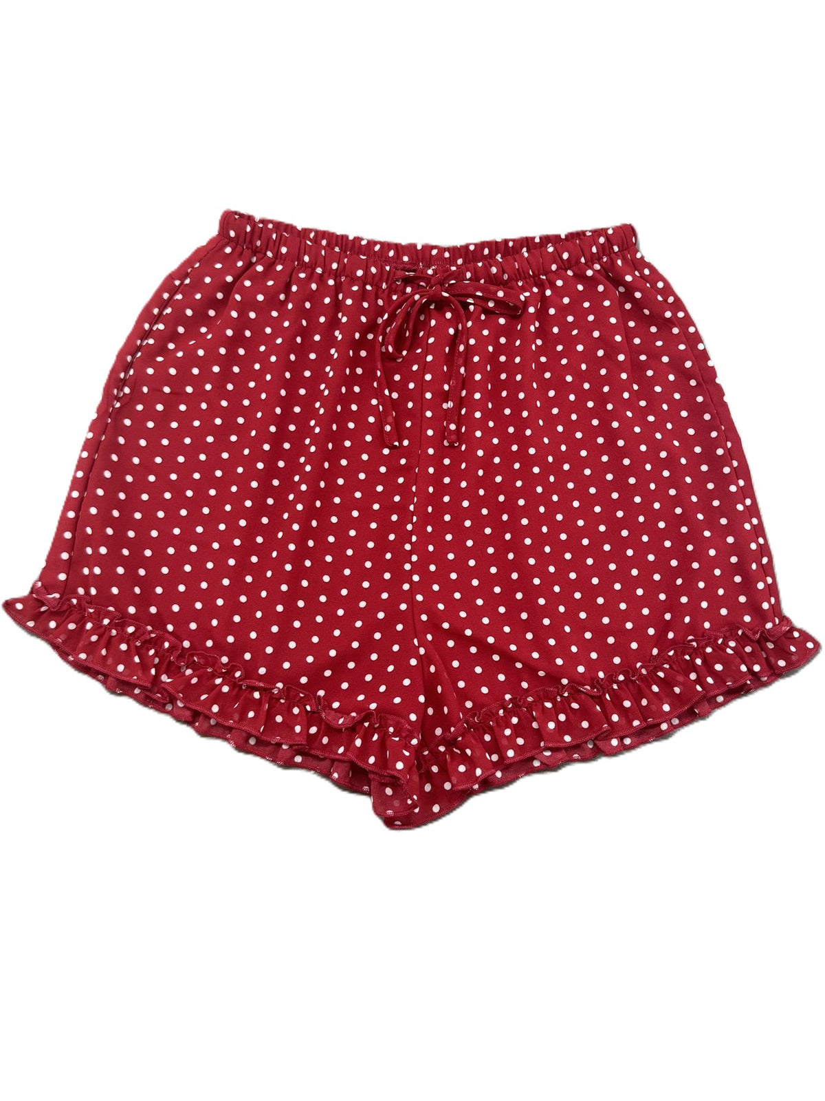 Polka Dot Ruffle Hem Shorts With Tie Waist - Red - 1