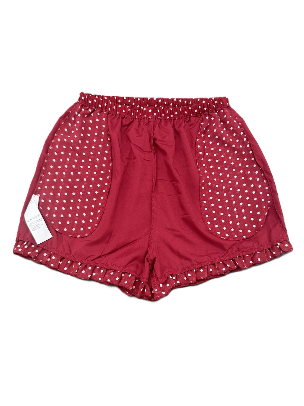 Polka Dot Ruffle Hem Shorts With Tie Waist - Red - 2